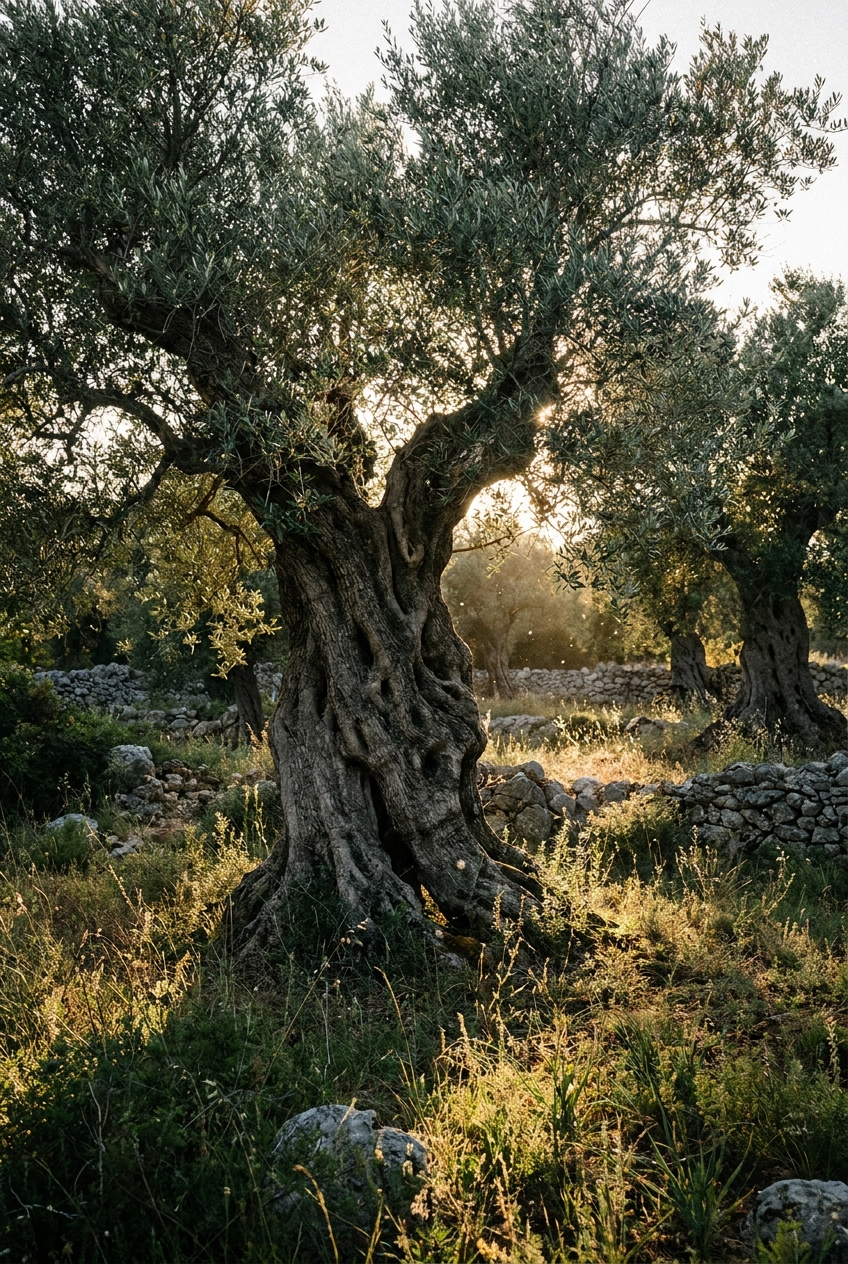 Ancient gnarled olive tree